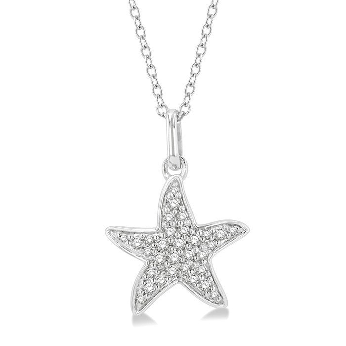 1/10 Ctw Starfish Petite Round Cut Diamond Fashion Pendant With Chain in 14K White Gold