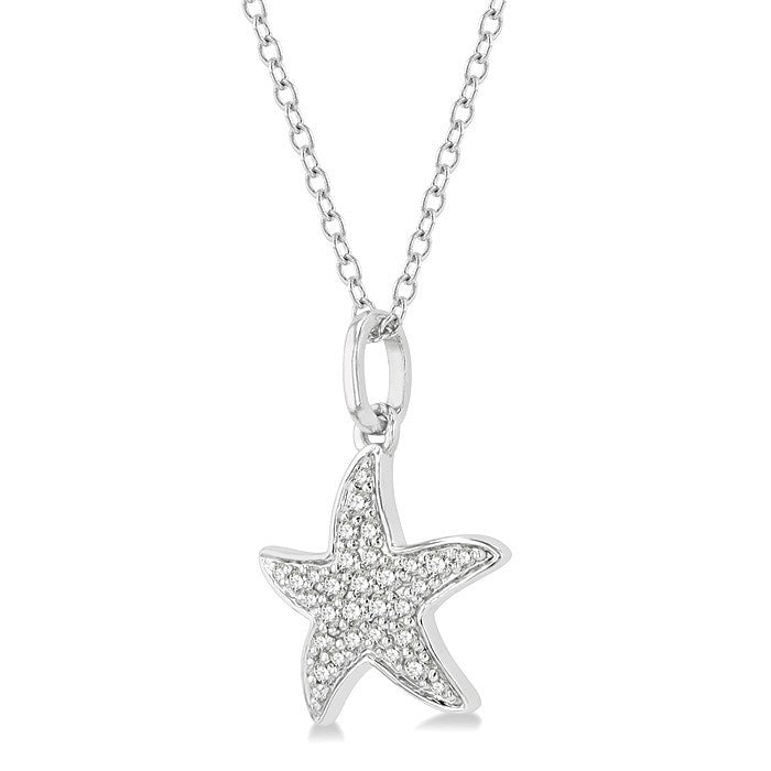 1/10 Ctw Starfish Petite Round Cut Diamond Fashion Pendant With Chain in 14K White Gold