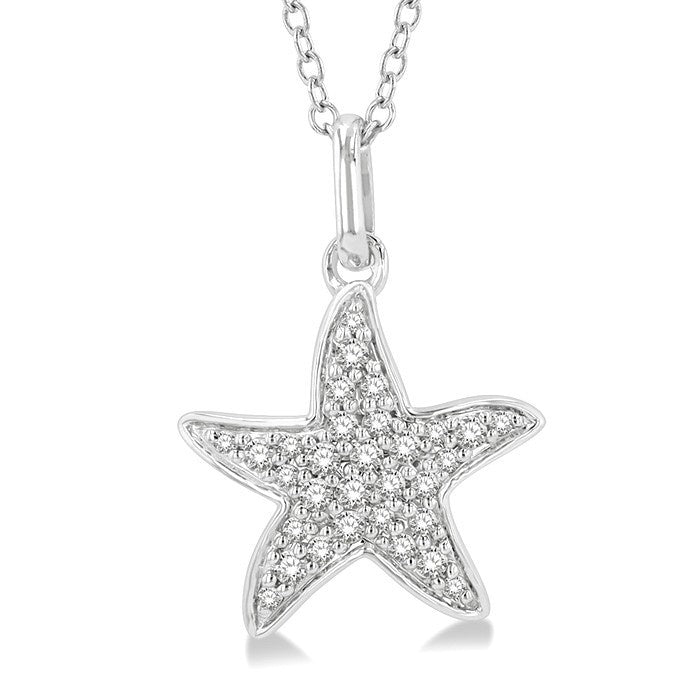 1/10 Ctw Starfish Petite Round Cut Diamond Fashion Pendant With Chain in 14K White Gold