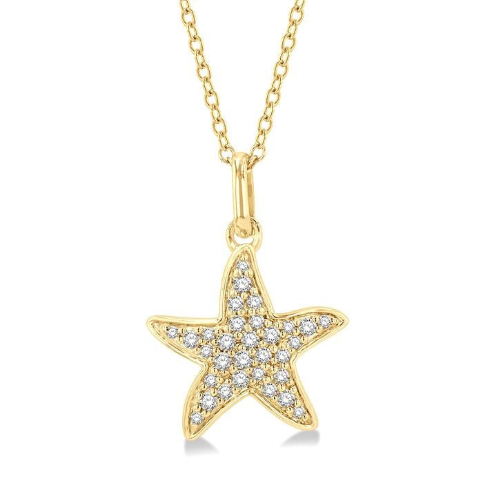 1/10 Ctw Starfish Petite Round Cut Diamond Fashion Pendant With Chain in 10K Yellow Gold