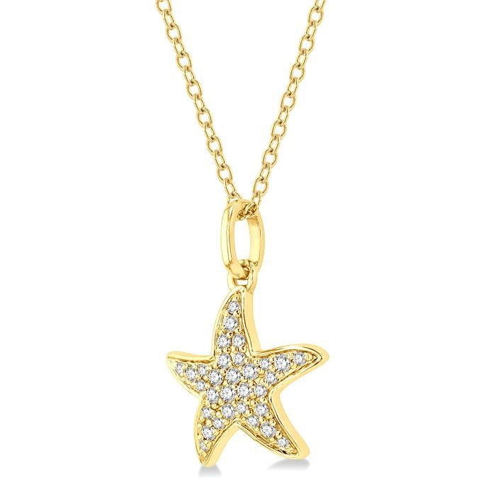 1/10 Ctw Starfish Petite Round Cut Diamond Fashion Pendant With Chain in 10K Yellow Gold