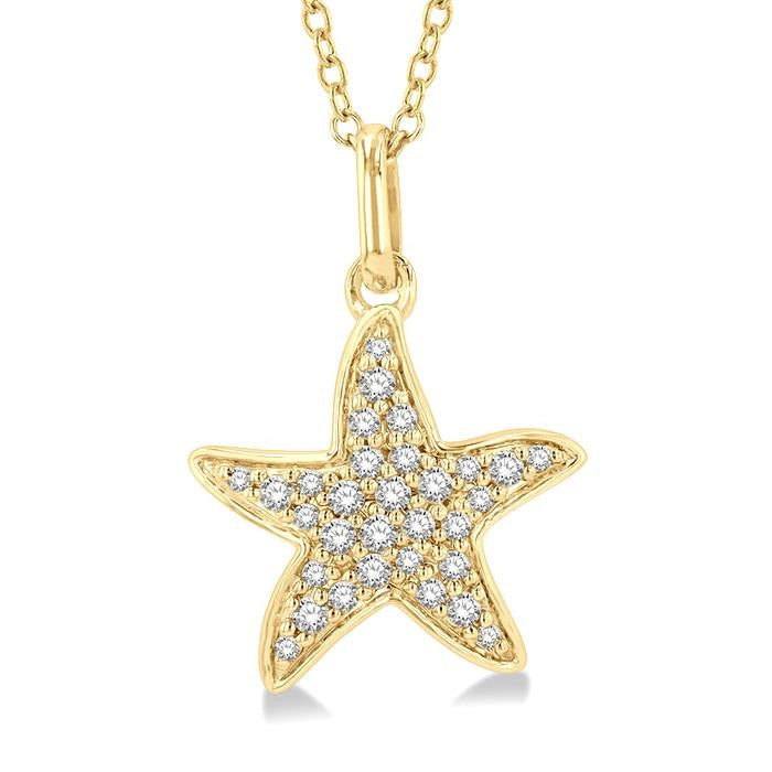 1/10 Ctw Starfish Petite Round Cut Diamond Fashion Pendant With Chain in 10K Yellow Gold