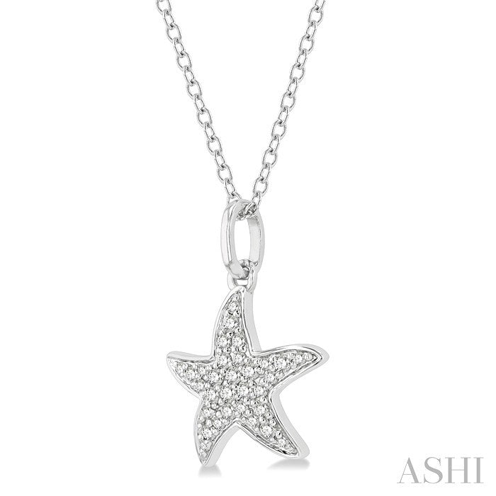 1/10 Ctw Starfish Petite Round Cut Diamond Fashion Pendant With Chain in 14K White Gold