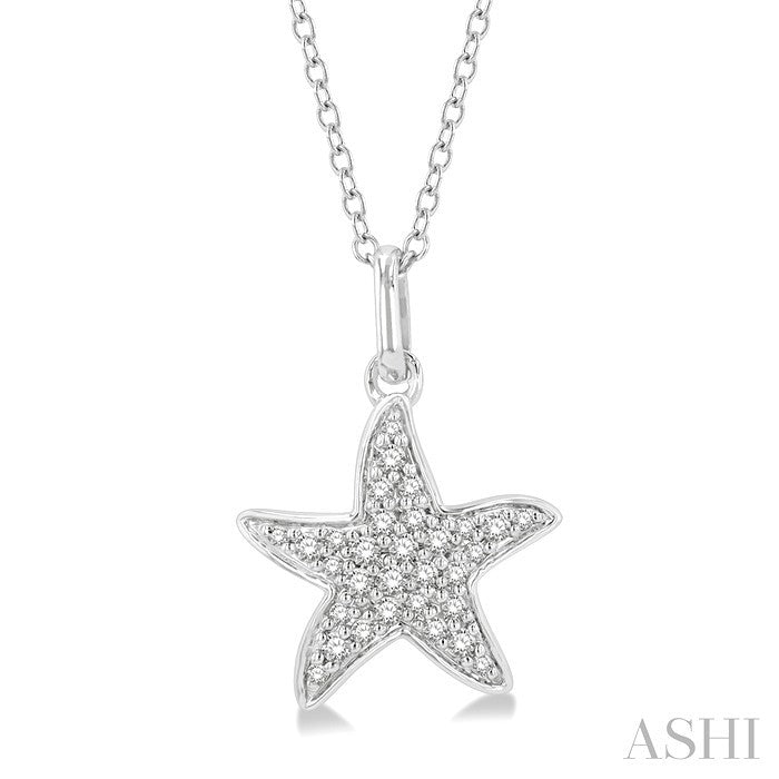 1/10 Ctw Starfish Petite Round Cut Diamond Fashion Pendant With Chain in 14K White Gold