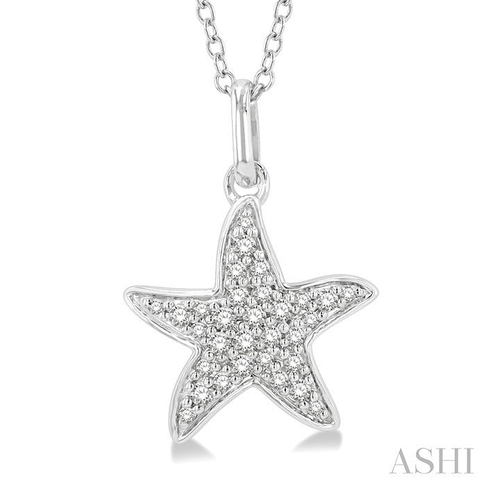 1/10 Ctw Starfish Petite Round Cut Diamond Fashion Pendant With Chain in 14K White Gold