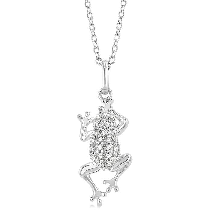 1/6 Ctw Amphibian Petite Frog Round Cut Diamond Fashion Pendant With Chain in 10K White Gold