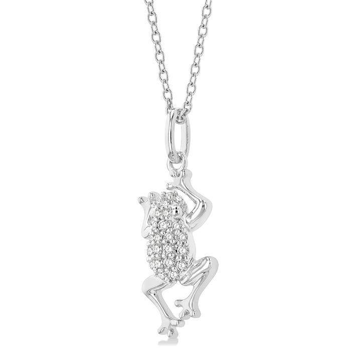 1/6 Ctw Amphibian Petite Frog Round Cut Diamond Fashion Pendant With Chain in 10K White Gold