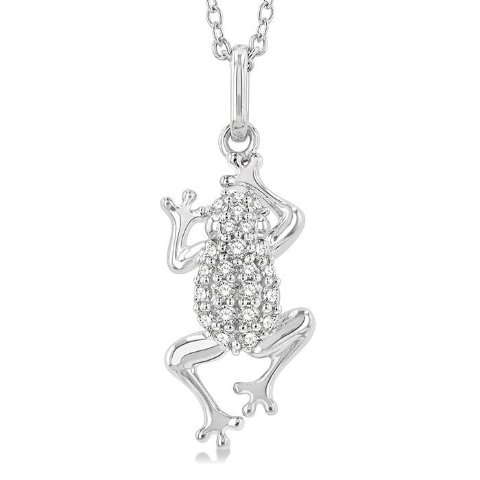 1/6 Ctw Amphibian Petite Frog Round Cut Diamond Fashion Pendant With Chain in 10K White Gold