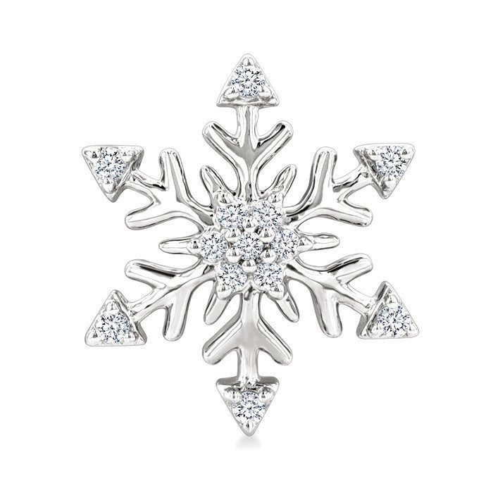1/10 Ctw Petite Snowflake Round Cut Diamond Halo Fashion Stud Earrings in 10K White Gold