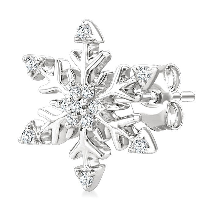 1/10 Ctw Petite Snowflake Round Cut Diamond Halo Fashion Stud Earrings in 10K White Gold