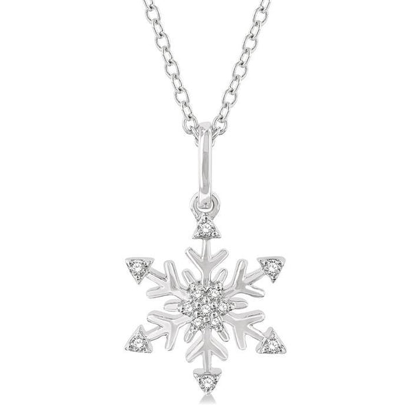 1/10 Ctw Petite Snowflake Round Cut Diamond Fashion Pendant With Chain in 10K White Gold