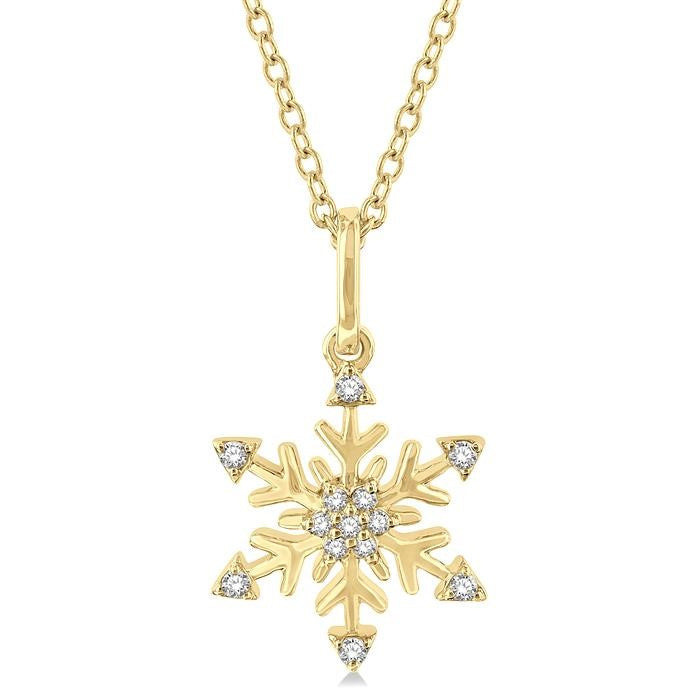 1/10 Ctw Petite Snowflake Round Cut Diamond Fashion Pendant With Chain in 10K Yellow Gold