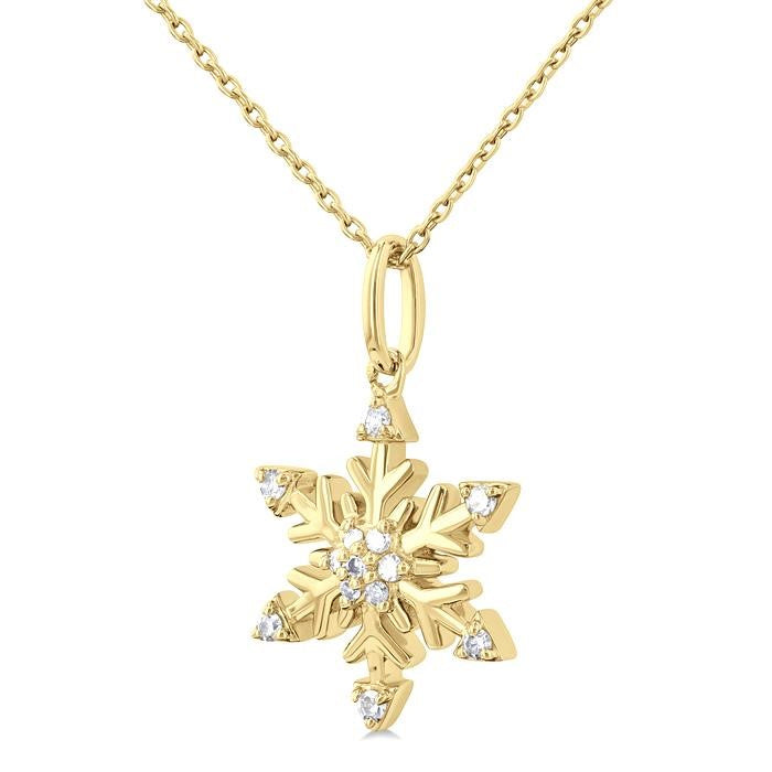 1/10 Ctw Petite Snowflake Round Cut Diamond Fashion Pendant With Chain in 10K Yellow Gold