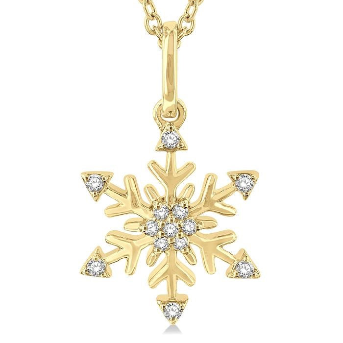 1/10 Ctw Petite Snowflake Round Cut Diamond Fashion Pendant With Chain in 10K Yellow Gold