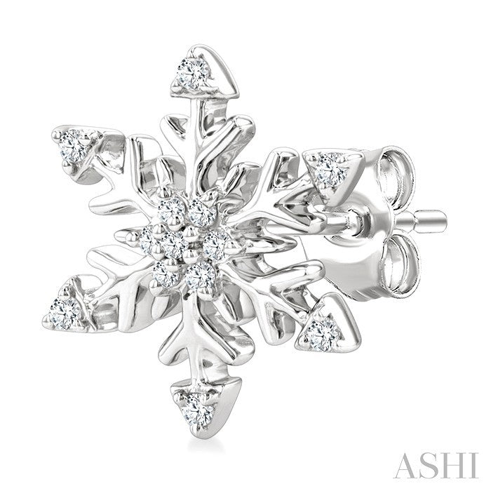 1/10 Ctw Petite Snowflake Round Cut Diamond Halo Fashion Stud Earrings in 10K White Gold