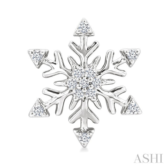 1/10 Ctw Petite Snowflake Round Cut Diamond Halo Fashion Stud Earrings in 10K White Gold