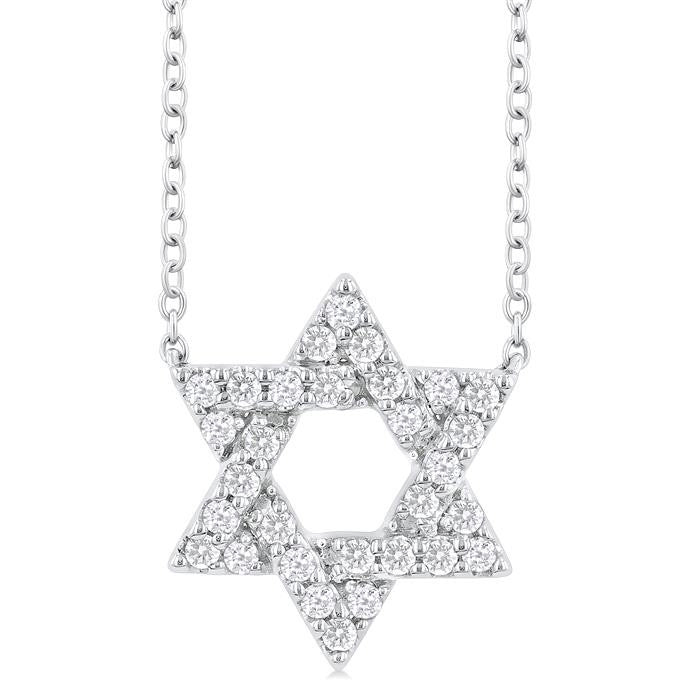 1/4 Ctw Star of David Round Cut Diamond Fashion Pendant With Chain in 14K White Gold