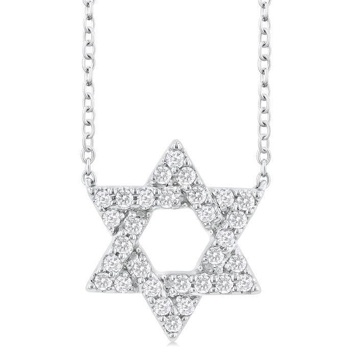 1/4 Ctw Star of David Round Cut Diamond Fashion Pendant With Chain in 14K White Gold