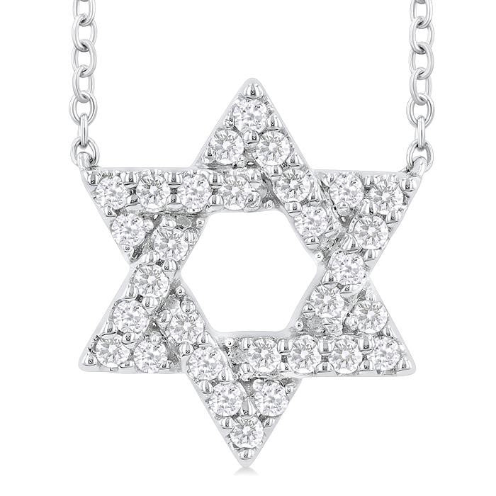 1/4 Ctw Star of David Round Cut Diamond Fashion Pendant With Chain in 14K White Gold