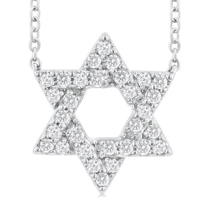 1/4 Ctw Star of David Round Cut Diamond Fashion Pendant With Chain in 14K White Gold