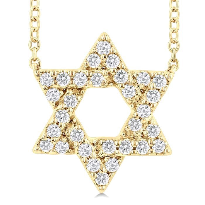 1/4 Ctw Star of David Round Cut Diamond Fashion Pendant With Chain in 14K Yellow Gold