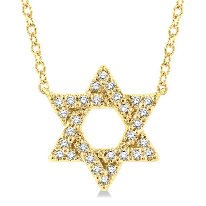 1/10 Ctw Petite Star of David Round Cut Diamond Fashion Pendant With Chain in 14K Yellow Gold