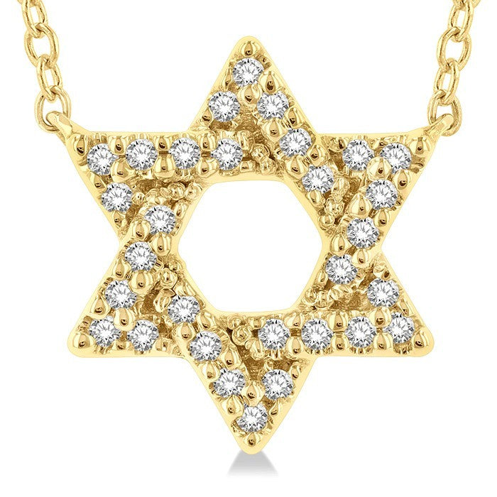 1/10 Ctw Petite Star of David Round Cut Diamond Fashion Pendant With Chain in 14K Yellow Gold