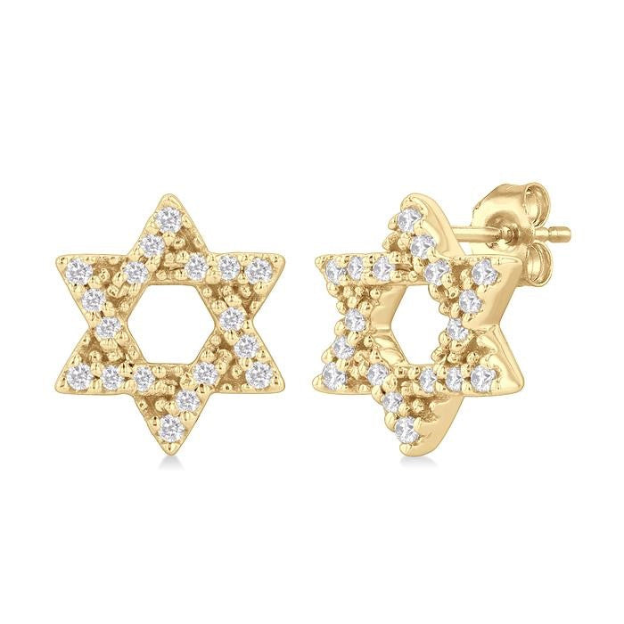 1/8 Ctw Star Of David Round Cut Diamond Petite Fashion Stud Earrings in 10K Yellow Gold