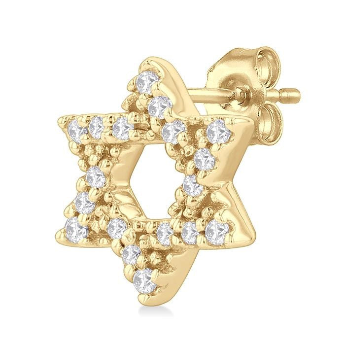 1/8 Ctw Star Of David Round Cut Diamond Petite Fashion Stud Earrings in 10K Yellow Gold