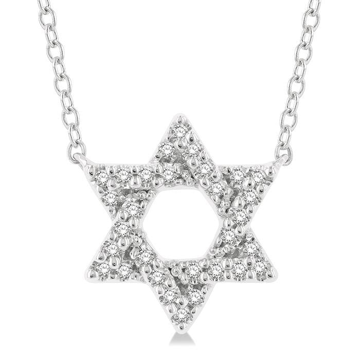 1/10 Ctw Petite Star of David Round Cut Diamond Fashion Pendant With Chain in 10K White Gold