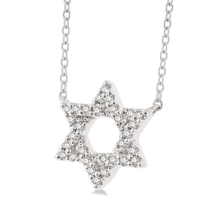 1/10 Ctw Petite Star of David Round Cut Diamond Fashion Pendant With Chain in 10K White Gold