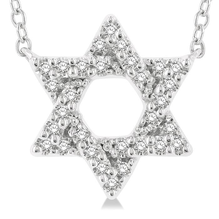 1/10 Ctw Petite Star of David Round Cut Diamond Fashion Pendant With Chain in 10K White Gold