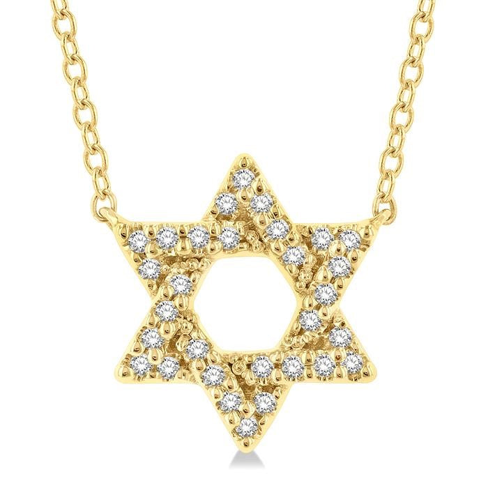 1/10 Ctw Petite Star of David Round Cut Diamond Fashion Pendant With Chain in 10K Yellow Gold