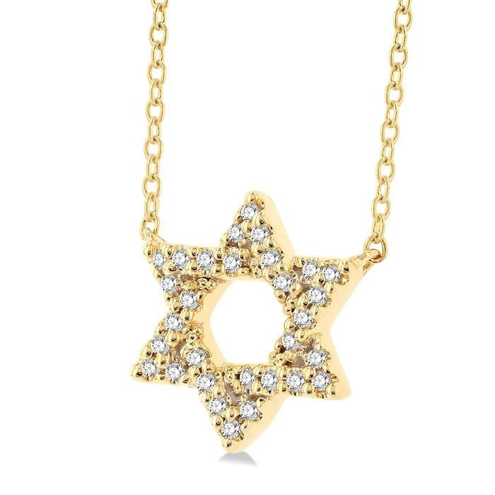 1/10 Ctw Petite Star of David Round Cut Diamond Fashion Pendant With Chain in 10K Yellow Gold