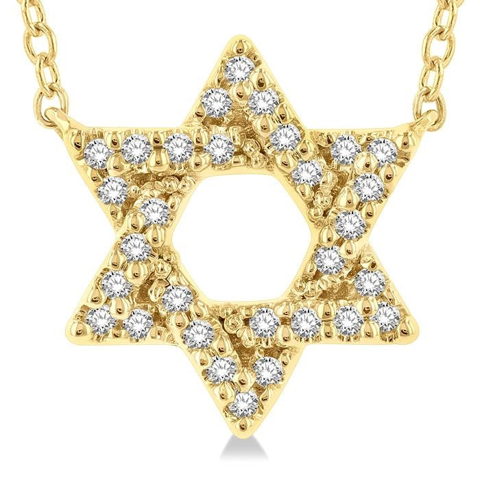 1/10 Ctw Petite Star of David Round Cut Diamond Fashion Pendant With Chain in 10K Yellow Gold