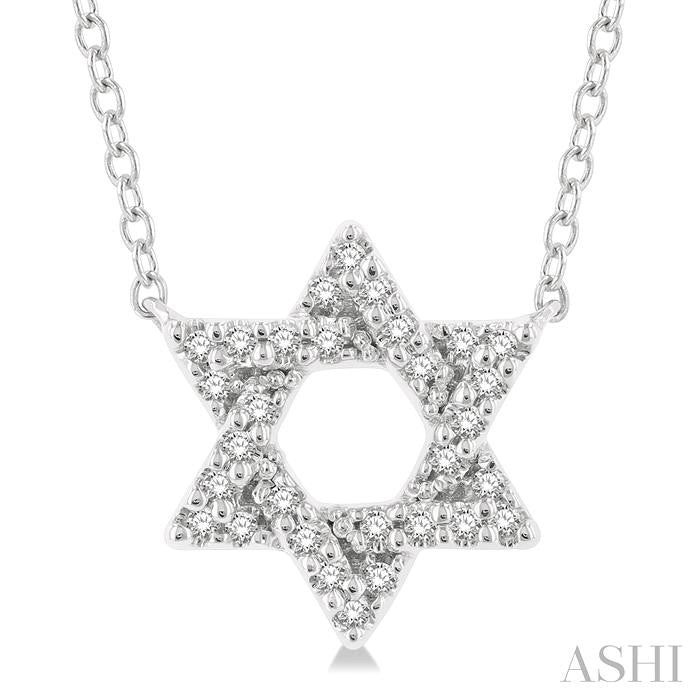 1/10 Ctw Petite Star of David Round Cut Diamond Fashion Pendant With Chain in 10K White Gold