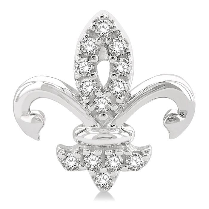 1/8 Ctw Petite Fleur De Lis Round Cut Diamond Fashion Stud Earrings in 10K White Gold