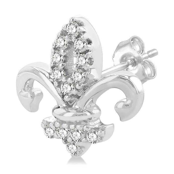 1/8 Ctw Petite Fleur De Lis Round Cut Diamond Fashion Stud Earrings in 10K White Gold