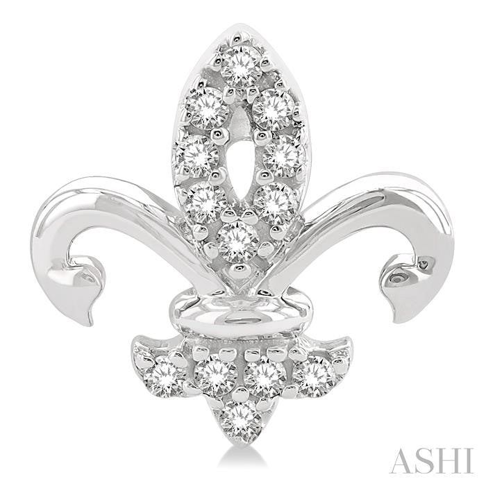 1/8 Ctw Petite Fleur De Lis Round Cut Diamond Fashion Stud Earrings in 10K White Gold