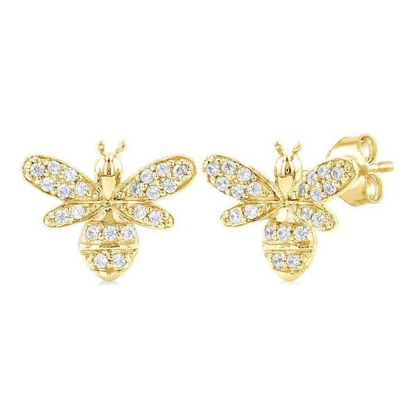 1/8 Ctw Petite Bumble Bee Round Cut Diamond Fashion Stud Earrings in 10K Yellow Gold