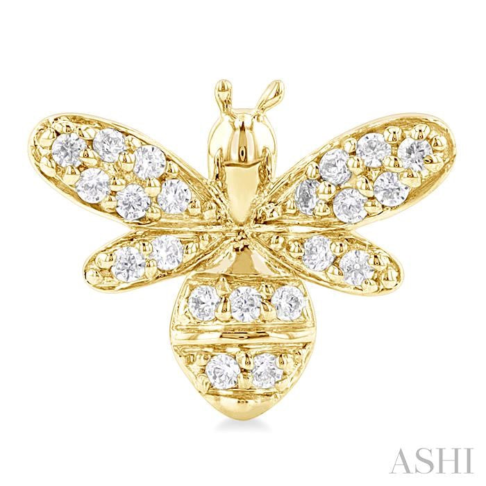 1/8 Ctw Petite Bumble Bee Round Cut Diamond Fashion Stud Earrings in 10K Yellow Gold