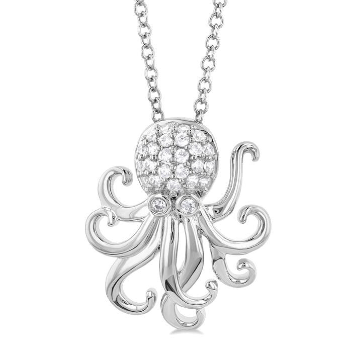 1/6 Ctw Petite Octopus Round Cut Diamond Fashion Pendant With Chain in 10K White Gold
