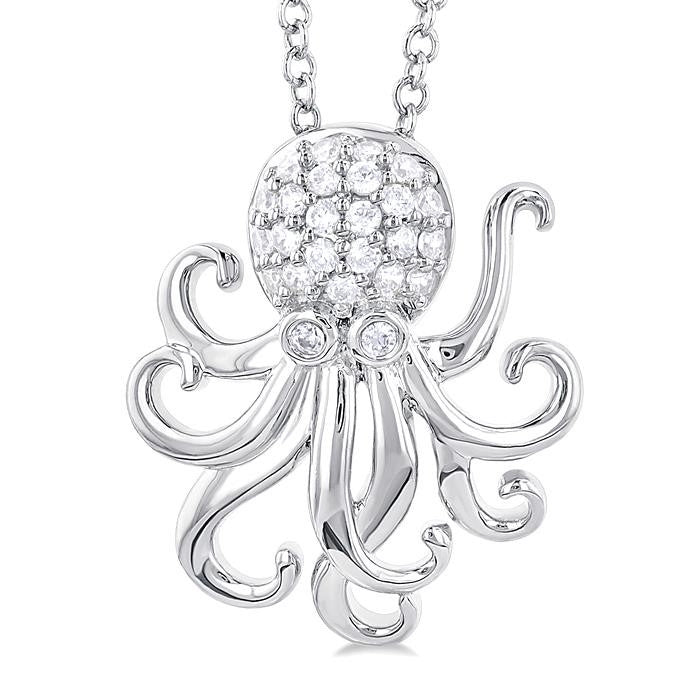 1/6 Ctw Petite Octopus Round Cut Diamond Fashion Pendant With Chain in 10K White Gold