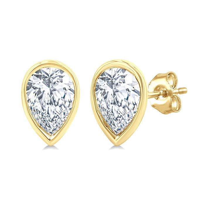 1/5 Ctw Petite Bezel Set Pear Cut Diamond Fashion Stud Earrings in 14K Yellow Gold