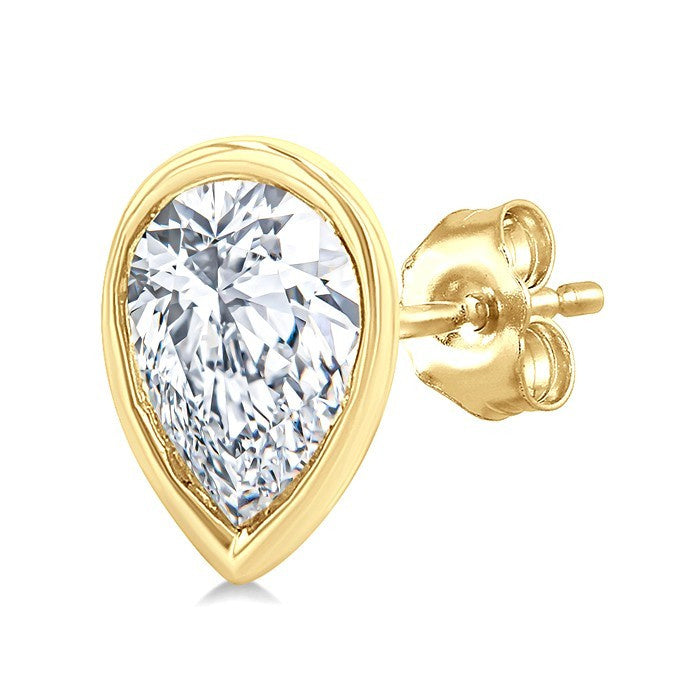 1/5 Ctw Petite Bezel Set Pear Cut Diamond Fashion Stud Earrings in 14K Yellow Gold
