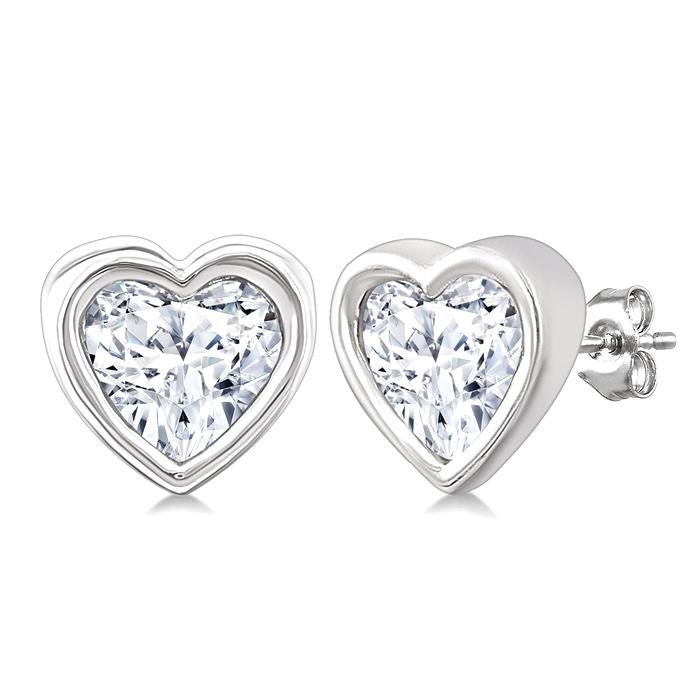 1/5 Ctw Petite Bezel Set Heart Shape Diamond Fashion Stud Earrings in 10K White Gold