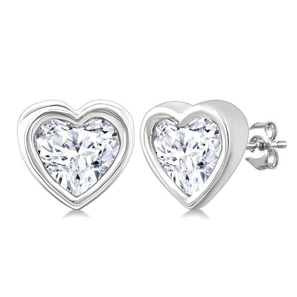 1/5 Ctw Petite Bezel Set Heart Shape Diamond Fashion Stud Earrings in 10K White Gold