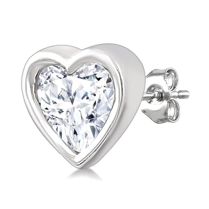 1/5 Ctw Petite Bezel Set Heart Shape Diamond Fashion Stud Earrings in 10K White Gold