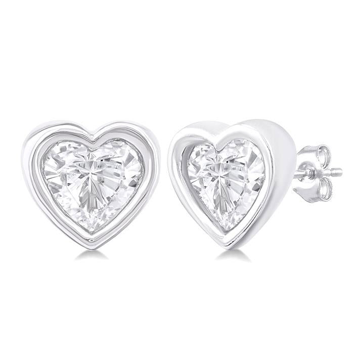 Heart Shape Bezel Set Petite Diamond Fashion Earrings