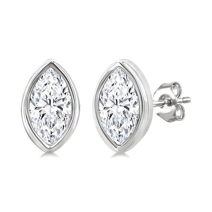 1/5 Ctw Petite Bezel Set Marquise Cut Diamond Fashion Stud Earrings in 10K White Gold